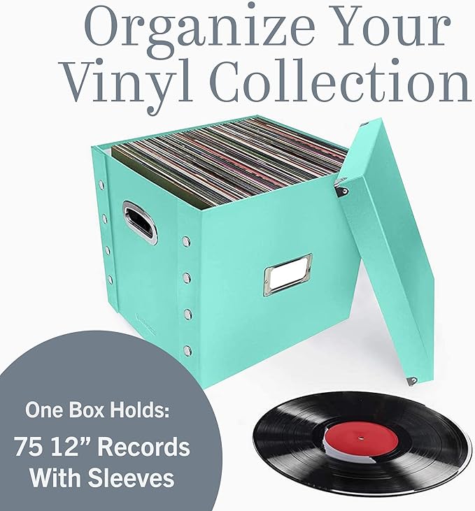 Snap-N-Store Vinyl Record Storage Box - 12" - 1 Pack- Crate Holds up to 75 Vinyl Albums - Mint
