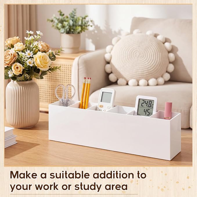 Jetec Acrylic Pen Holder 6 Compartments Makeup Brush Stationery Organizer Pencil Holder for Desk Accessories, Cosmetic Brushes, Dorm, Home, Bathroom, Kitchen, Office Supplies(White)