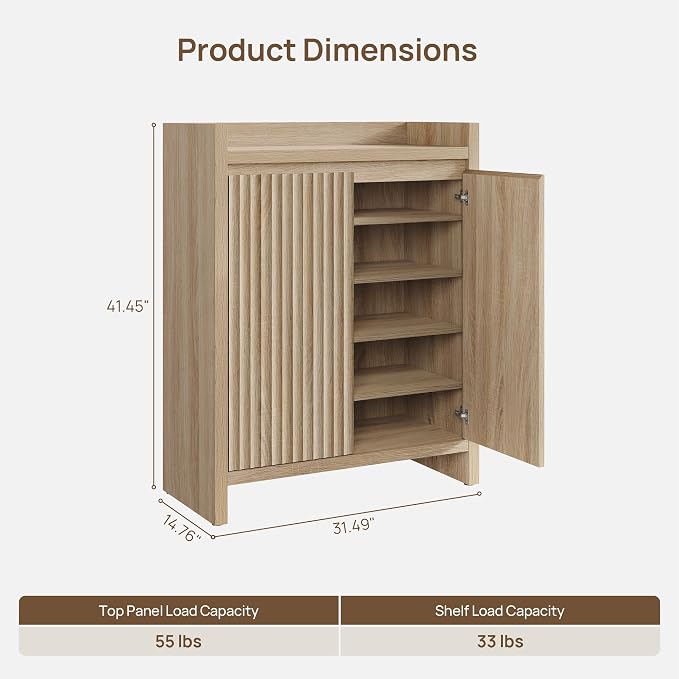 SICOTAS Shoe Cabinet - Fluted Shoe Storage Cabinet for Entryway, 72-Pair Shoes Organizer with Doors & Adjustable Shelves, 3 Pieces Large Shoes Rack Entrance Storage Cabinet for Hallway, Living Room