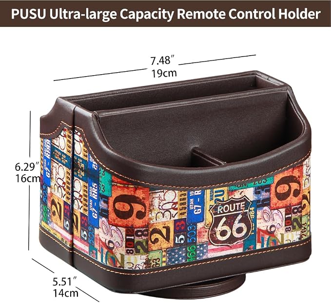 PUSU Remote Control Holder,Colorful Pattern Nightstand TV Caddy,Pen Holder | PU Leather 360 Degrees Rotatable Desktop Organizer Storage Box for TV Remotes/Media Controllers/Office Supplies/Mail