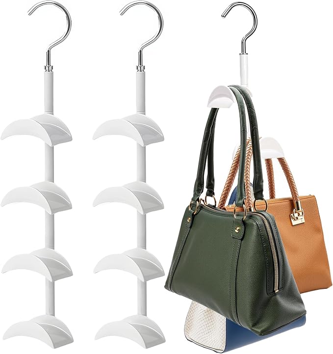 Purse Hanger Organizer for Closet 2Pack, Hanging Bag Holder, with 4 Hooks, Hanging Organizer for Handbag Keeping Purses, Storage Hook Backpack Rack Space Saving Hanger