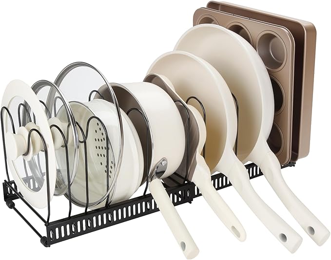 Fyvva Pots and Pans Organizer under Cabinet Expandable 14 Dividers Black | Pot Lid Organizer, Adjustable Dividers, Tool Free Install, Non Slip & Rustproof, Secure Dividers, 11.8"-22.8", Under Sink