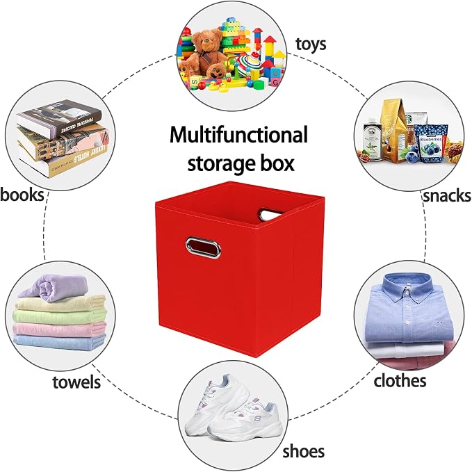 STOREONE Fabric Storage Bins Cubes Baskets Containers-(11X11X11) with Dual Handles for Shelf Closet, Nursery Home ， Bedroom Organizers, Foldable Set of 3 (Red)