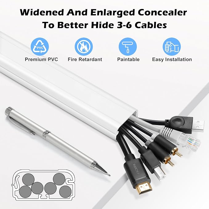 39in TV Cord Hider - Cord Covers for Wall Mounted TV Cable Hider Wall Kit | 1.5"W*0.75"H*13inL*3, Wire Hiders for TV on Wall, Wire Covers for Cords, Cable Concealer Hide Cords, Beige