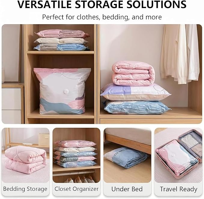 2PACK No Pump Vacuum Storage Bags, 2026 New Cube Compression Space Saver Bags, Upgrade Large Storage Compression Bags No-Pump 3D Vacuum Storage Bags for Clothes, Comforters, Blankets