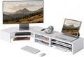 Fenge Dual Monitor Stand, Corner Monitor shelf with Drawer and Slide-Out Tray, 2 Tier Triangle Monitor Riser with Storage, Desk Shelf Organizer for Desk, Home Office, Computer, Laptop, Printer