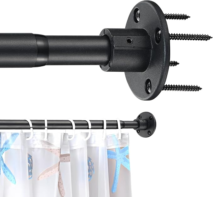 Shower Curtain Rod, Closet Rod15-25 Inch，Adjustable Heavy Duty Closet Rod Wall Mounted Permanent Industrial Shower Curtain Rod Rust Proof Stainless Steel Black
