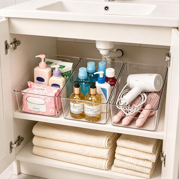 UFORU 10 Pack Clear Plastic Pantry Organizers and Storage with Handles | Non-slip Bottom Stability, Space-Saving Stackable Design, Clear Visibility, Thickened Plastic, Multi-Scene Storage Solutions