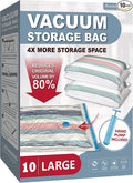 Roomimaster Vacuum Storage Bags, Vacuum Seal Space Saver Bags for Clothing, Travel Lugggage,Carry-on, Blankets, Comforters, Pilow, Bedding, 10 Large