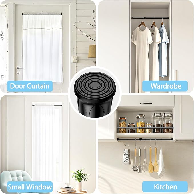 AIZESI Spring Tension Curtain Rod Short Tension Rod (Black,12" to 19"-2Pcs)