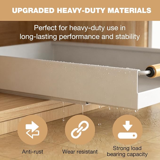 Pull out Cabinet Organizer, 16" Deep Pull Out Drawer for Kitchen Cabinets Adhesive with Nano Film, Slide out Cabinet Organizer Shelf for Pantry Bathroom Organization White