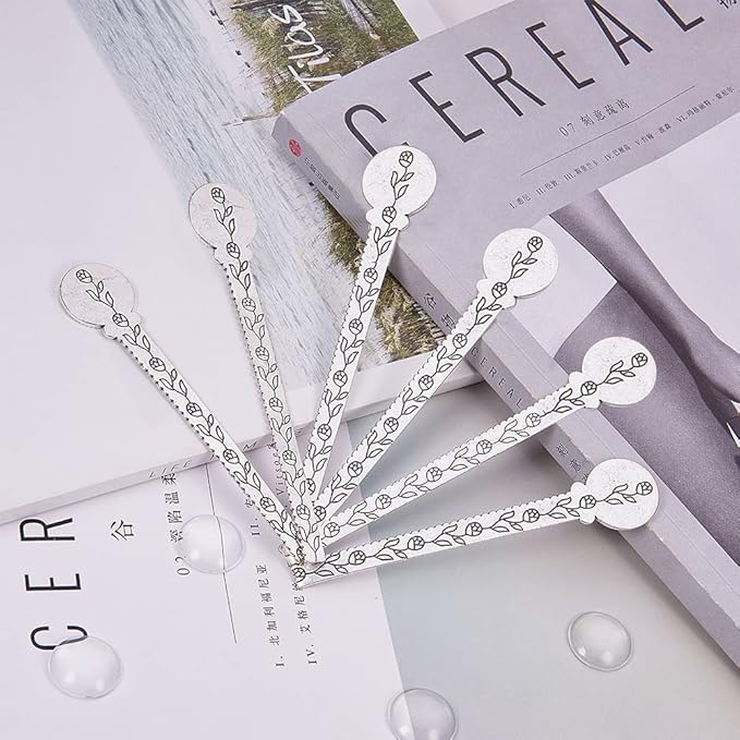 SUNNYCLUE 12PCS 2 Styles Ruler Pendant Tray Kit with 6Pcs Round Bookmark Cabochon Setting Blanks and 6Pcs Clear Domed Glass Cabochon for DIY Alloy Bookmark Making, Antique Silver