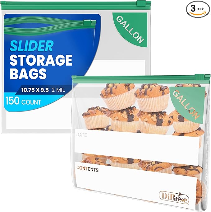 DiRose Gallon Slider Storage Bags, Easy Open Zip, Ideal for Food Storage and Organization, 150 Count