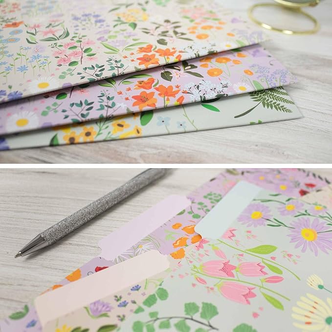 bloom daily planners Decorative File Folders - Set of Six Letter Size (8.5” x 11”) Organizers, 1/3 Cut Tabs - Assorted Floral Designs - Garden Party