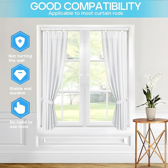 2 Pack Spring Tension Curtain Rod 32-76 inch, Adjustable Expandable Tension Curtain Rod No Drilling, Tension rods for Window Doorway Kitchen Curtain, White