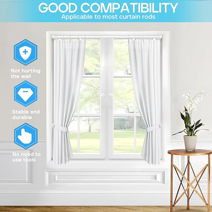 2 Pack Spring Tension Curtain Rod 24-46 inch, Adjustable Expandable Tension Curtain Rod No Drilling, Tension rods for Window Doorway Kitchen Curtain, White
