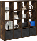 Furinno Cubicle 16-Cube Book Shelf, Extra Thick Frame Bookshelf, Amber Pine | 14.6" x 58" x 58", Reversible Bookcase with Open Back, for Living Room, Bedroom, Home Office