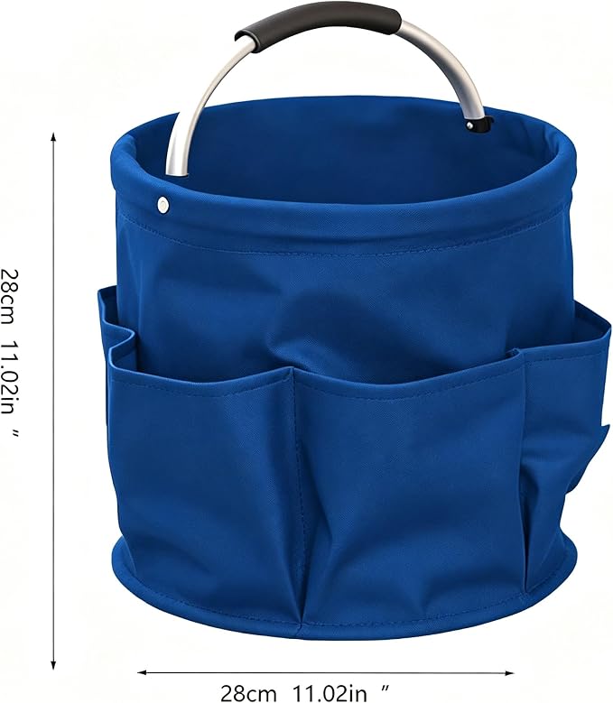 Garden Tool Bucket Organizer, Bucket Tool Organizer,5 Gallon with Aluminum Handle, Multi Side Pockets Portable Storage Caddy for Gardening Camping Car Wash (Blue, Open Top)