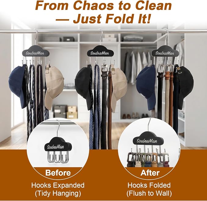 Belt Organizer, Tie Rack with 8 Hooks,Belt Hanger (Black,2 Pcs) | Tie Rack for Belt, Bra, Tank Top, Hat, Purse, Black, Tanktop hanger for Closet