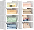 Lifewit 8 Pack Stackable Closet Storage Organizers for Clothes 14" Depth | Plastic Stacking Sweater Storage basket Bins for Wardrobe, Multifunctional Pants Organizer for RV, Pantry, Kitchen, Dorm