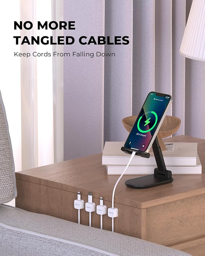 10 Pack Magnetic Cord Organizer, Magnetic Cable Clips for Desk Cable Management, Cord Holder for Nightstand, Wire Management Cable Holder for Charger Holders, Adhesive Cord Organizer Clips