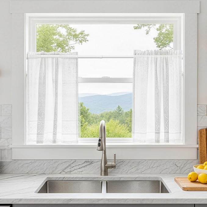 2Pack White Tension Curtain Rods 23-48Inch - Adjustable, No Drilling, Spring Tension Rods for Windows, Doorway, Closet