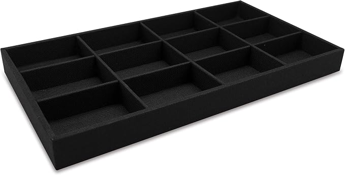 The Display Guys - Stackable Jewelry Tray and Organizer - for Drawers, Dressers, Store Display (12 Compartments, Black Burlap)