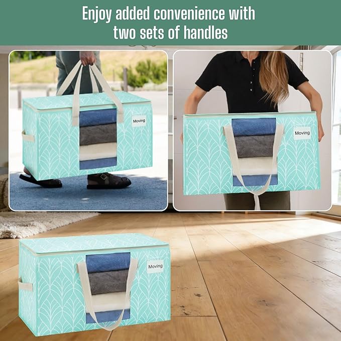 VENO 8 Pack Heavy Duty Moving Bags, Clothes and Comforter Storage Bags with Clear Window, College Dorm Essentials Packing Supplies, Foldable Boxes Alternative (Evergreen, 8 Pack)