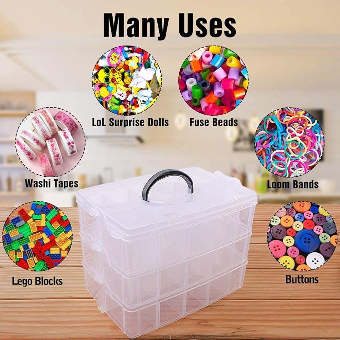 Bead Organizer 3 Tier 30 grid Stackable Craft Tackle Storage Container