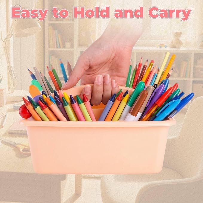 Kathfly 18 Pack Classroom Caddy Organizer with Handle, Plastic Art Craft Cleaning Caddy Bulk, Small Multipurpose Supply Organization Storage Basket for Table Desk Office Pencil Teacher (Mixed Color 2)
