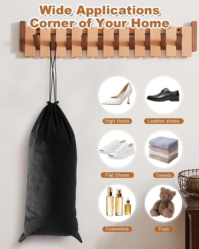 2 Pcs Single Shoe Bags for Travel, Velvet Bag, Black Beauty, 17.3x8.6 Inch | Washable & Reusable Travel Shoe Bags, Dustproof Shoe Bags with Drawstring Closure, Suitable for Travel, Home Storage