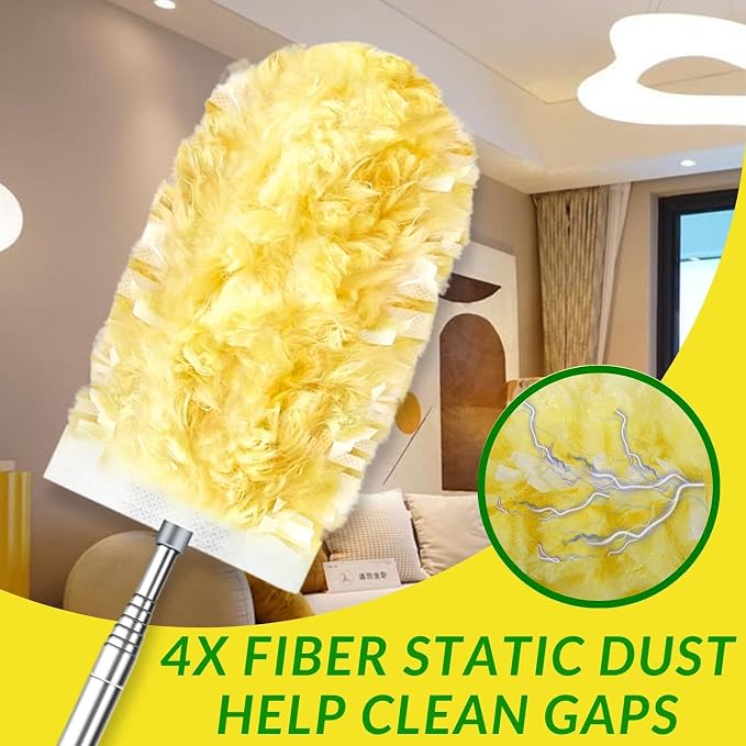 Duster Refills,Static Dust Removal Brush Disposable Replacement Head Compatible with Swiffer,Duster Refills for Electronics, Furniture, Blinds, Ceiling Fans (Yellow, 30 Refills+1 Extension Pole)