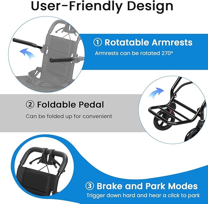 Portable Folding Transport Wheelchair,Transport Wheelchair Lightweight Foldable,Tran Sport Wheelchairs Lightweight Foldable Wheel Chair for Adults,Travel Wheel Chair for Elderly (Black No Pull Rod)