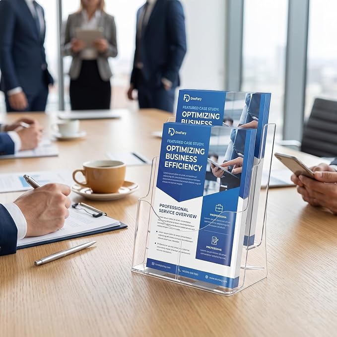2 Pack Acrylic Brochure Holder 8.5 x 11, 2 Tier Brochure Display Stand with Removable Divider for 4 x 9 inches Trifold Pamphlets, acrylic flyer holder 8.5 x 11 Stands for Flyer, Pamphlet, Magazine