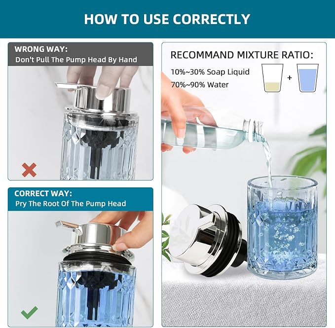 RYTOXILO Foaming Soap Dispenser, Clear Glass Foam Hand Soap Dispenser for Bathroom, Refillable 7.8 Fl Oz Foamy Pump Bottle with Plastic Sliver Pump, Modern Dish Soap Foam Dispenser Container