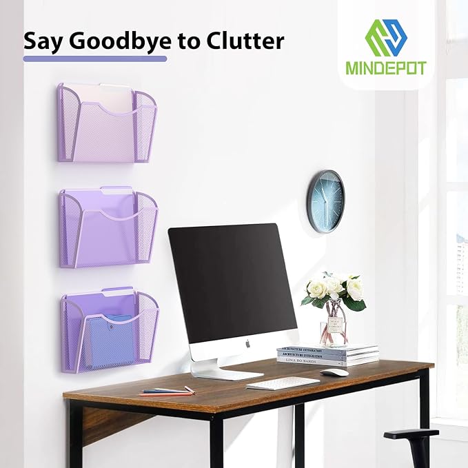 MINDEPOT Wall File Organizer - Heavy Duty Iron Office File Holder for Wall Mount - Hanging Document Organizer for Business, Classroom, Home Office