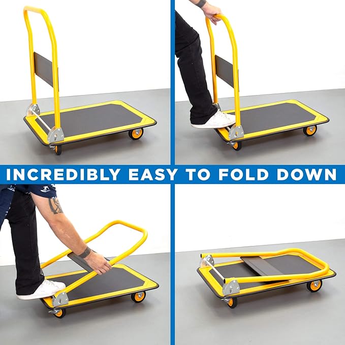 Mount-It! Heavy Duty Folding Hand Truck Dolly Platform Truck, 660 lb Flatbed Cart with Wheels, Foldable Platform Cart with 360° Swivel Casters, Push Cart for Moving Boxes & Furniture (MI-921)