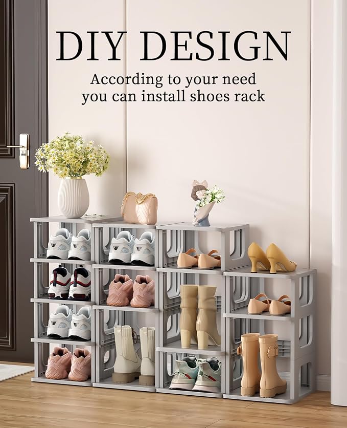 HAIXIN Slim Shoe Rack Space Saving, 5-Tier Shoe Storage Cubby | for Smaller Shoe Sizes, Removable Panels to Adjust Shelf, Expand Multiple Sets, Fits Narrow Entryways, Closet, Easy Assembly