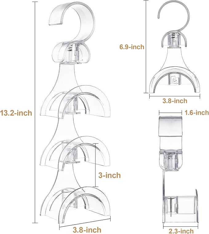 Cozcty Purse Hanger Closet, 2 Pack Clear Purse Organizer for Closet, Heavy Duty Bag Holder with 6 Hooks, Space Saving Hanging Bag Organizers and Storage for Handbags, Totes