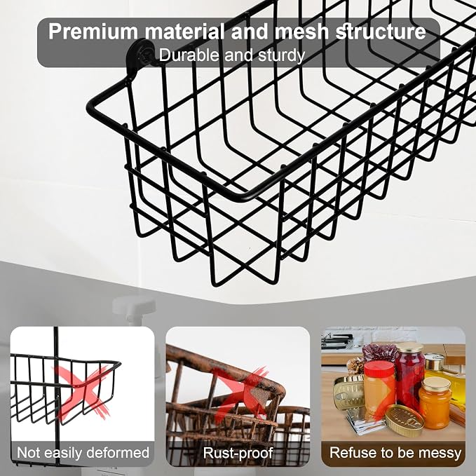 Spice Rack Organizer Wall Mount, 2 Pack Black Seasoning Rack Wire Storage Baskets for Wall or Cabinet Door in Kitchen and RV | Seasoning Rack