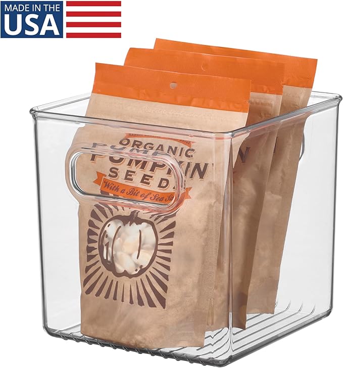 iDesign Plastic Pantry Storage Organizer Bin, 6" x 6" x 6" | Easy Grip Handles, Kitchen Storage, Freezer and Fridge Organizer, Clear