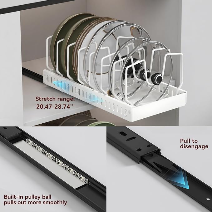 Pull Out Pot Lid Organizer | Cabinet Pan Rack, 10 Dividers
