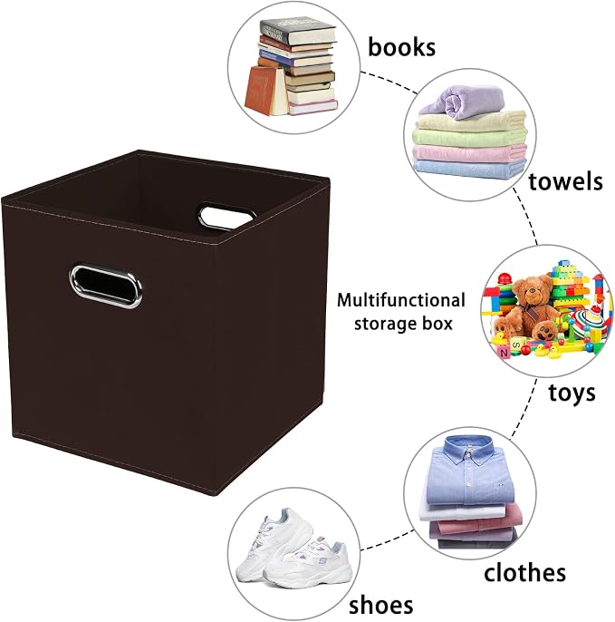 Fabric storage bins Cubes, Fabric Cube Organizer with Handle, Foldable Cube Bins for Cloth or Accessary Storage, 11x11x11, Set of 6, (Coffee)