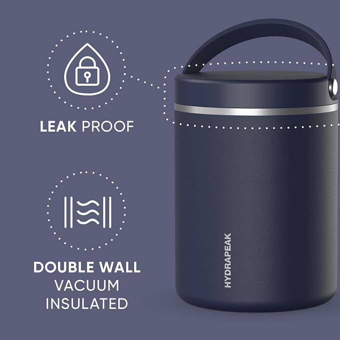 Hydrapeak 32oz Stainless Steel Vacuum Insulated Food Jar for Hot Food and Cold Food, Wide Mouth Leak-Proof Soup Jar for Adults, 10 Hours Hot and 16 Hrs Cold (Navy)