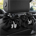 2 PCS Bow Pearl Car Seat Headrest Hook, Car Seatback Hanging Organizer Elegant Pearl Purse Hanger, Cute Bow Vehicle Interior Headrest Storage Hook for Handbag Purse Coat (Black)