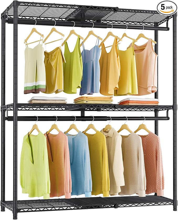 VIPEK X1 Plus Expandable Reach-in Closet Adjustable from 2'8" to 4'6" with Adjustable Shelves and Hanger Rods Clothes Rack Heavy Duty, Metal Clothing Racks Portable Walk-in Closet, Black
