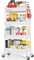 TOOLF 4-Tier Rolling Cart - Metal Storage Organizer with Lockable Wheels, 44 lbs Per Shelf Capacity, Tool-Free Assembly, for Kitchen Bathroom Office Laundry Room Nursery, White