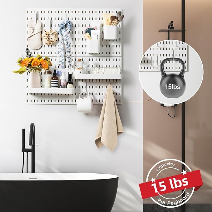 VUSIGN Pegboard Combination Wall Organizer Kit 22" x 22", White | 4 Pieces Pegboards and 17 Accessories, Wall Mount Display Peg board Panel Kits for Bedroom, Home, Office, Bathroom