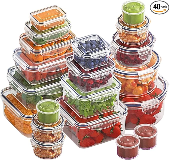 40 Pcs 84oz Large Food Storage Containers with Lids, Reusable Meal Prep Containers for Kitchen Storage, Airtight Leakproof & BPA-Free Freezer, Microwave & Dishwasher Safe