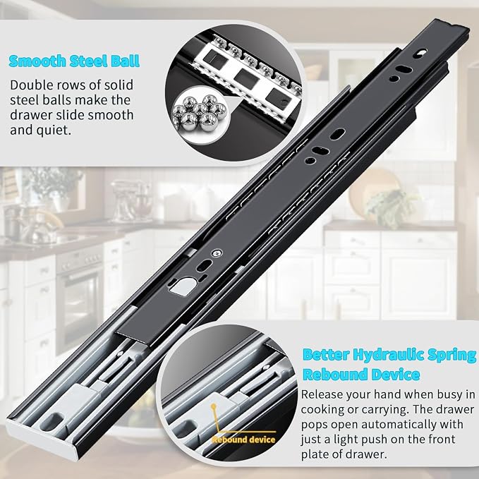 YENUO 5 Pairs Push to Open Drawer Slides Full Extension 12–24 Inch 100 LB | Side Mount Heavy Duty Touch Release Drawer Glides Rails Ball Bearing 12–24 Inch for Kitchen Dresser Hardware Cabinet
